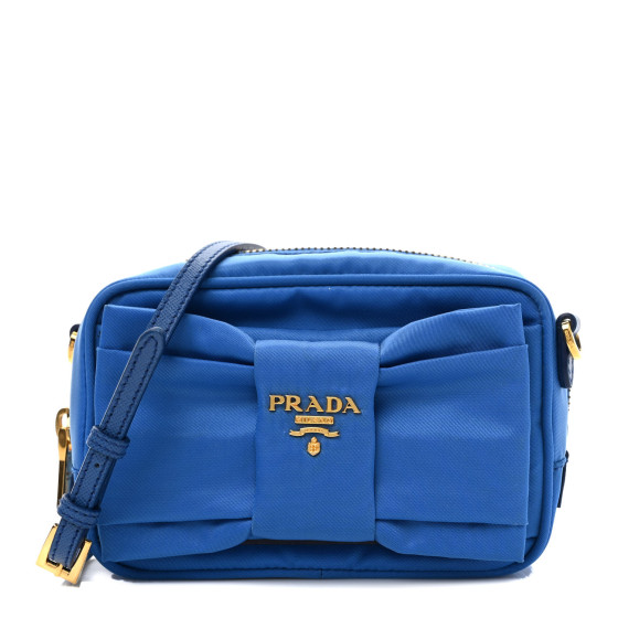PRADA Tessuto Nylon Bow Camera Bag Blue 1259920 | FASHIONPHILE