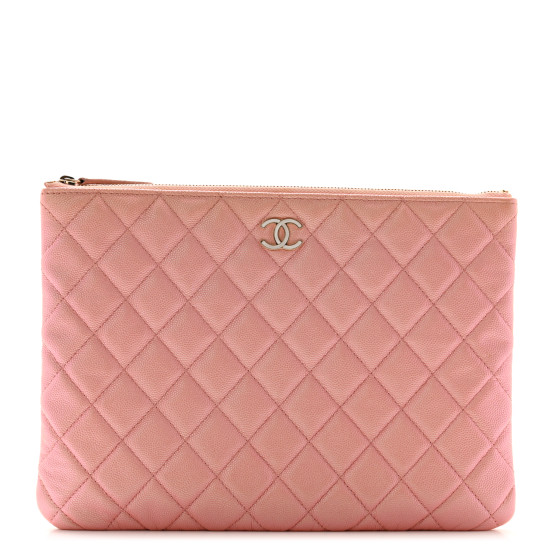 CHANEL Iridescent Caviar Quilted Medium Cosmetic Case Rose Pink