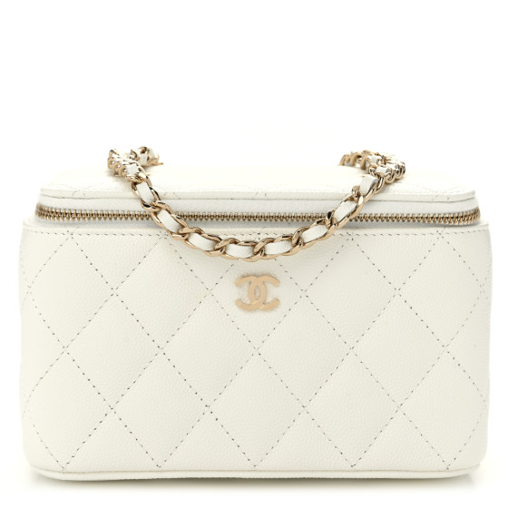 CHANEL Caviar Quilted Small Vanity Case With Chain White