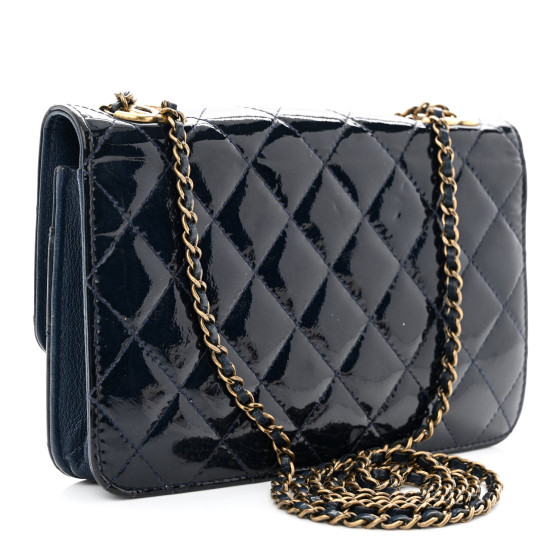 CHANEL Patent Goatskin Quilted CC Eyelet Wallet On Chain WOC