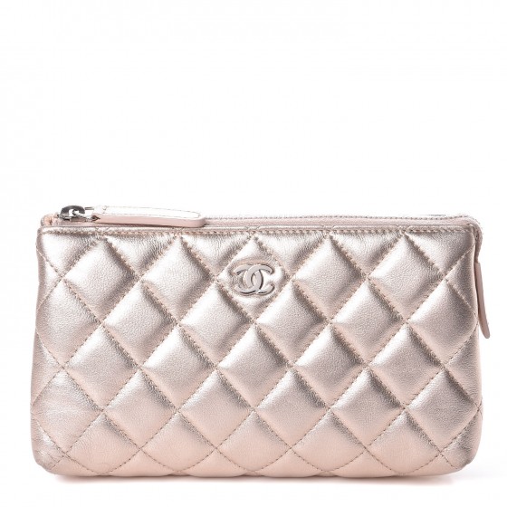 CHANEL Iridescent Lambskin Quilted Cosmetic Pouch Light Gold 335253 FASHIONPHILE