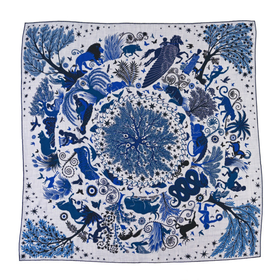 HERMES Cashmere Silk Sous Le Charme d'Orphee Shawl 140 Gris