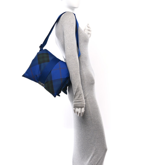 BURBERRY Nylon Pillow Check Knight Crossbody Blue 1629964