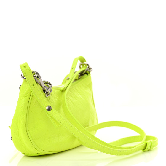BALENCIAGA Agneau Arena Le Cagole Chain Shoulder Bag XS Fluo