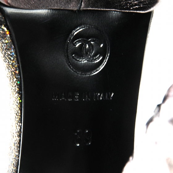 CHANEL Sequined Goatskin Light Bulb Heels 39 Black 75264