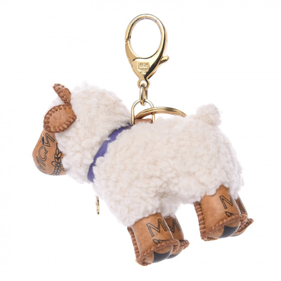 MCM Visetos Sheep Key Ring Bag Charm Cognac 580287