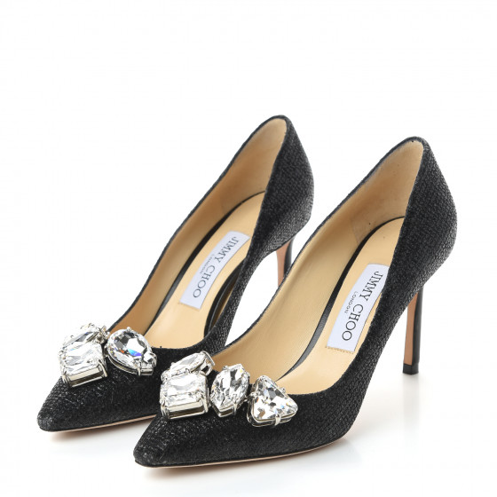 JIMMY CHOO Glitter Crystal Marvel 85 Pumps 36.5 Black 696940