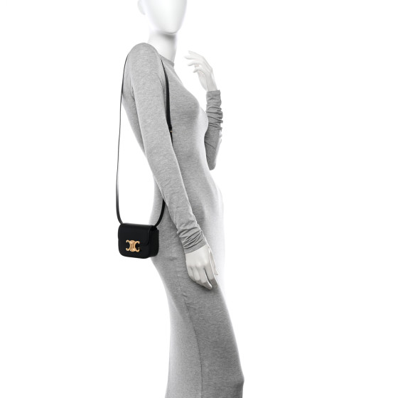 CELINE Shiny Calfskin Mini Triomphe Black 1513258 | FASHIONPHILE
