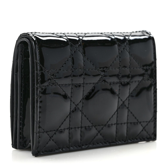 CHRISTIAN DIOR Patent Cannage Mini Lady Dior Gardenia Wallet