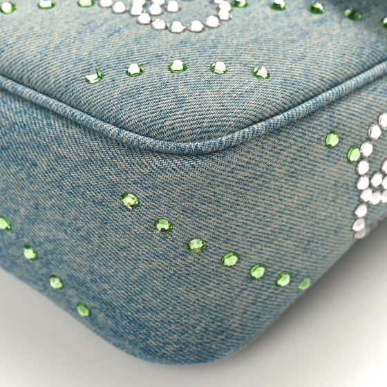 グッチ☆ショルダーバッグ ロゴ スモール デニム クリスタル GUCCI Denim Crystal Applique Small GG Marmont Shoulder Bag