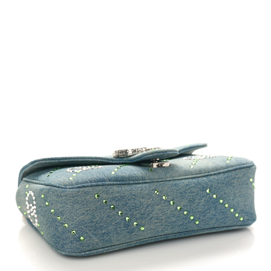 GUCCI Denim Crystal Applique Small GG Marmont Shoulder Bag