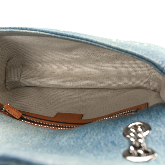グッチ☆ショルダーバッグ ロゴ スモール デニム クリスタル GUCCI Denim Crystal Applique Small GG Marmont Shoulder Bag