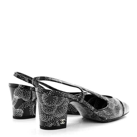 CHANEL Calfskin Camellia Printed Cap Toe CC Slingback Pumps