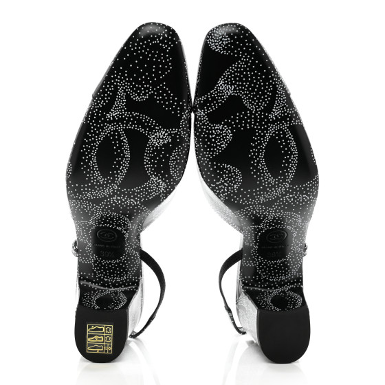 CHANEL Calfskin Camellia Printed Cap Toe CC Slingback Pumps
