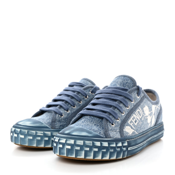 FENDI Denim Logo Rose Embroidered Womens Domino Low Top