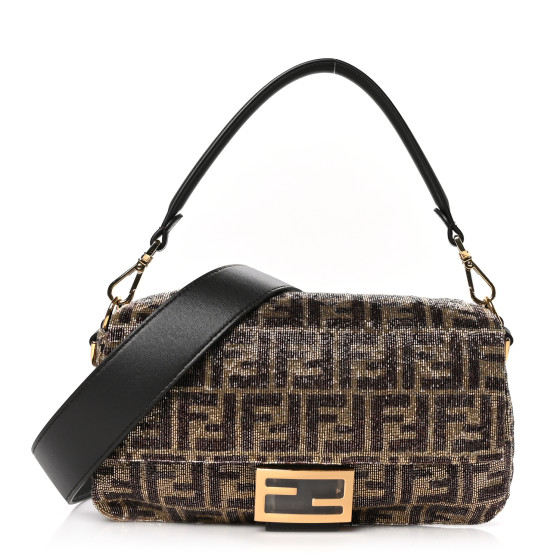 【ZUCCA】ファーベルト FENDI Vitello King Beaded Zucca Baguette Moro Black 1513697