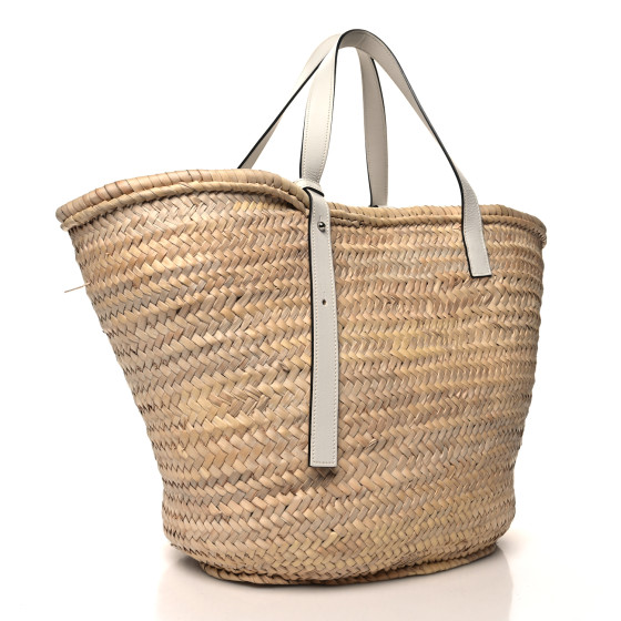 LOEWE Raffia Large Basket Tote Bag White 1513522 | FASHIONPHILE