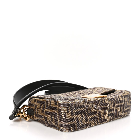 FENDI Vitello King Beaded Zucca Baguette Moro Black 1513697