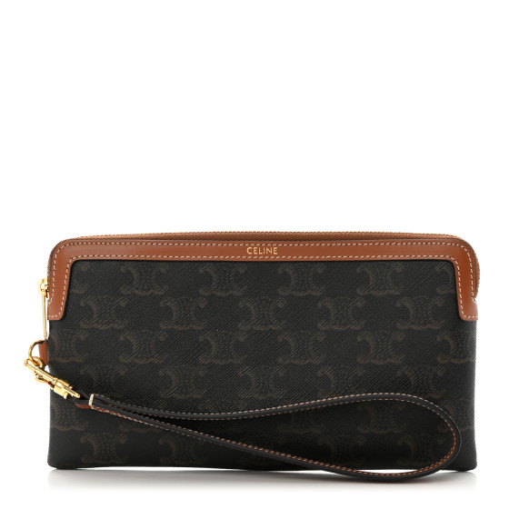 CELINE Triomphe Calfskin Long Pouch With Strap Tan 1276667