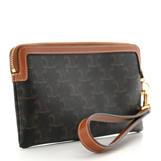 CELINE - 【美品！！】CELINE pouch with flap Celine Phone Pouch With Flap In Triomphe Canvas White x Tan