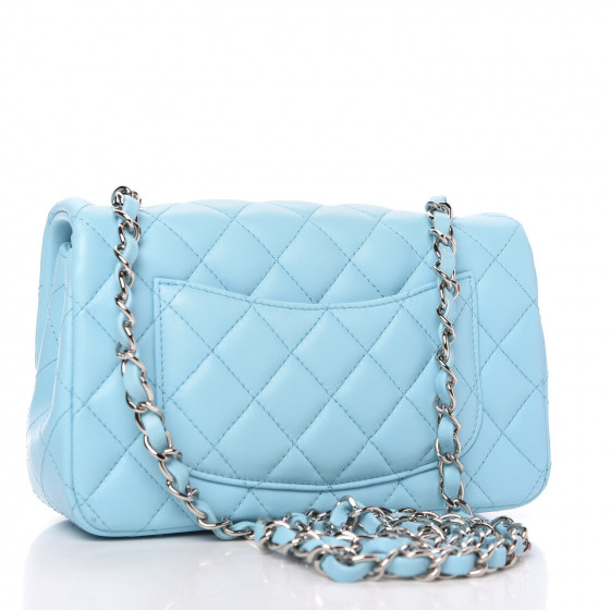 CHANEL Lambskin Quilted Mini Rectangular Flap Neon Blue