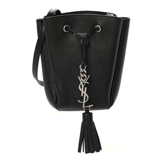 SAINT LAURENT Calfskin Monogram Mini Bourse Bucket Bag Black