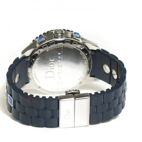 Christian Dior ネイビー シルバー 時計 CHRISTIAN DIOR Stainless Steel Rubber Diamond Blue Sapphire