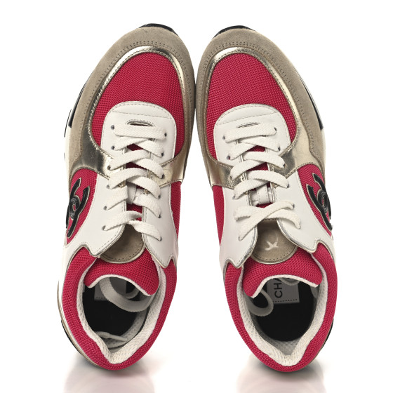 CHANELレディース CHANEL Mesh Suede Metallic Calfskin Womens CC Sneakers 39