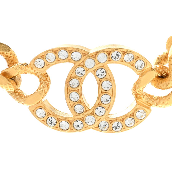 CHANEL Crystal Chain Link CC Choker Necklace Gold 1412641
