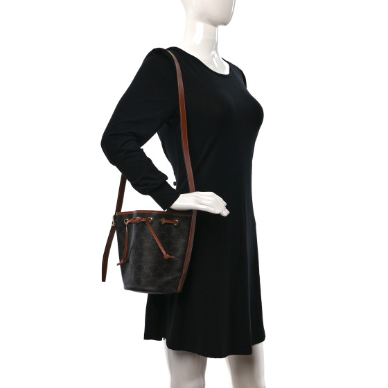 CELINE Triomphe Canvas Calfskin Small Drawstring Bucket Bag