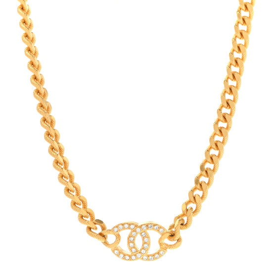 CHANEL Crystal Chain Link CC Choker Necklace Gold