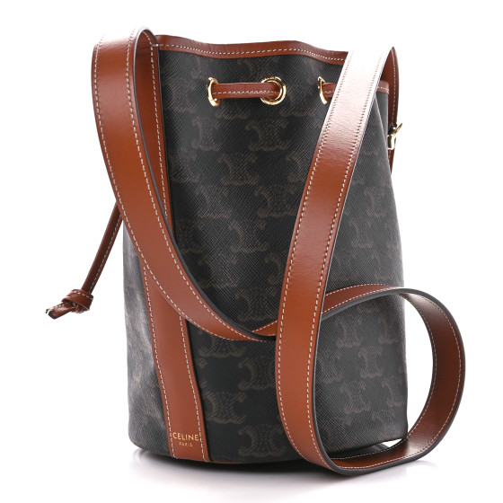 CELINE Triomphe Canvas Calfskin Small Drawstring Bucket Bag