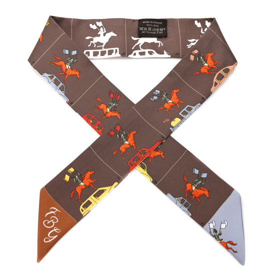 エルメス Twilly Hermes Parade (Marron / Gris / Orange) HERMES Silk Parade CG Twilly Marron Gris Orange 1523390