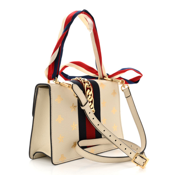 【GUCCI】Sylvie 1969 Mini Shoulder Bag Mystic White GUCCI Azalea Calfskin Mini Sylvie 1969 Flap Messenger Bag