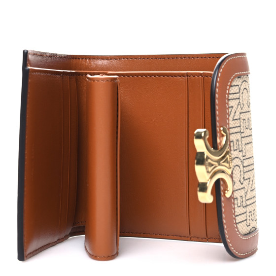 ☆CELINE☆直営店買付☆上品 Small Wallet☆Textiles & Calfskin CELINE Textile Calfskin All Over Print Small Triomphe Wallet