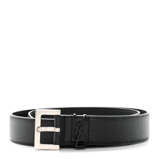 SAINT LAURENT Smooth Calfskin Monogram Square Buckle Belt 75 30 Storm