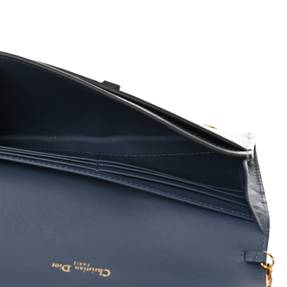 CHRISTIAN DIOR Goatskin Saddle Long Wallet With Chain Dark
