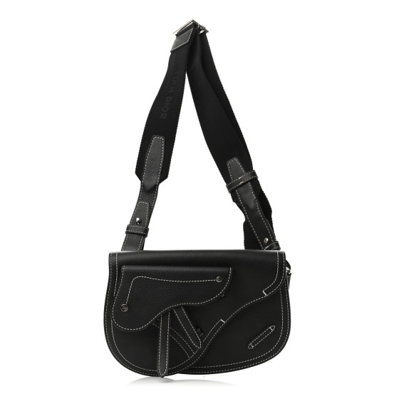 CHRISTIAN DIOR X KAWS Grained Calfskin Saddle Pouch Black