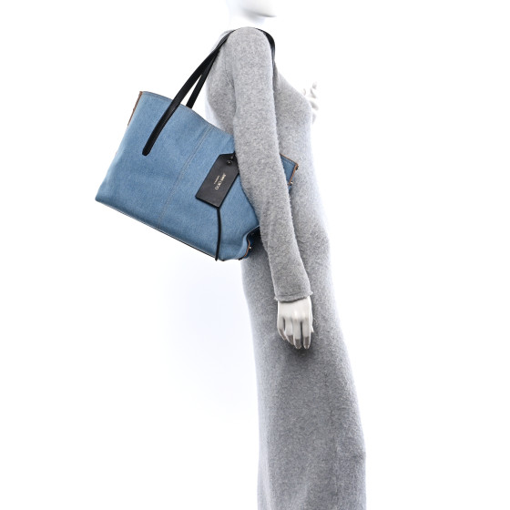 JIMMY CHOO Denim Calfskin Twist East West Tote Blue Black