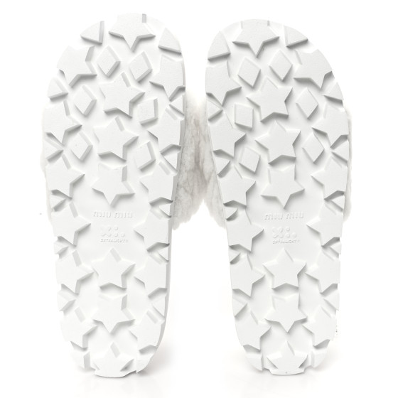 MIU MIU Shearling Matelasse Logo Slide Sandals 40 White