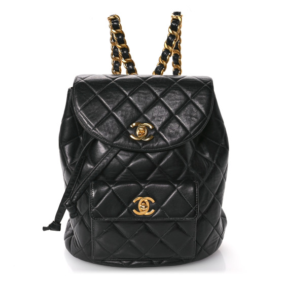 CHANEL Lambskin Quilted Drawstring Backpack Black