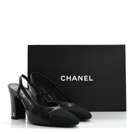 CHANEL Lambskin Grosgrain Cap Toe CC Slingback Pumps 36