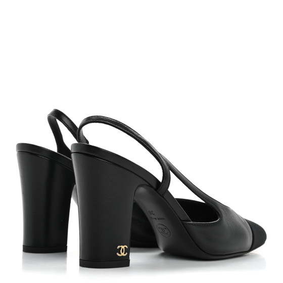 CHANEL Lambskin Grosgrain Cap Toe CC Slingback Pumps 36