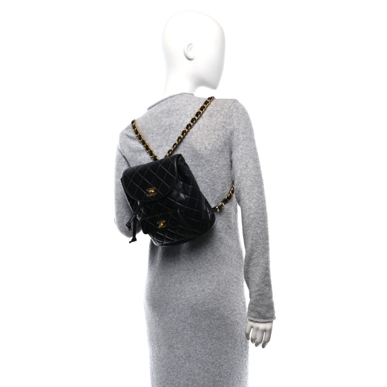 CHANEL Lambskin Quilted Drawstring Backpack Black