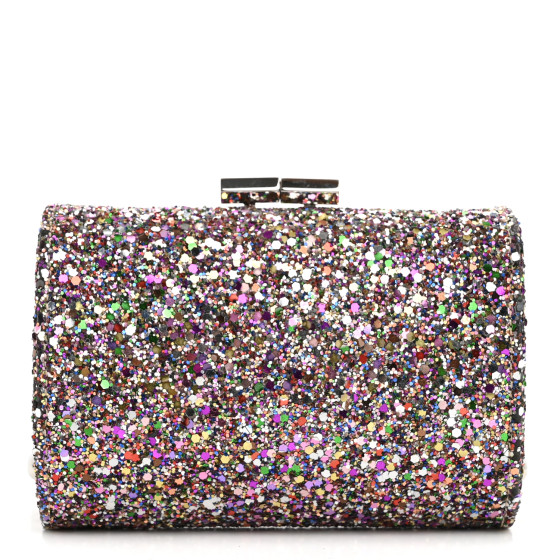 JIMMY CHOO Coarse Glitter Kiss Lock Clutch Bubblegum Mix