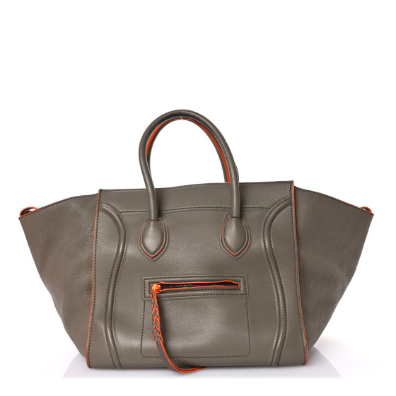 CELINE Supple Calfskin Medium Phantom Luggage Grey Orange