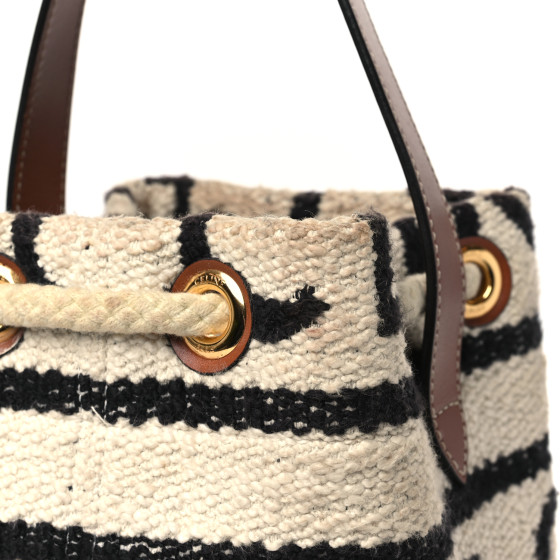 ☆☆CELINE☆☆ Celine 196532ECH 15KZ Teen Drawstring Striped CELINE All Over Textile Calfskin Striped Teen Drawstring Bag