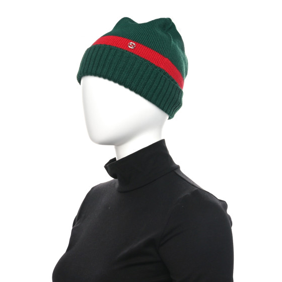 GUCCI Wool Tricot Knit New Port Beanie Hat M Green Red
