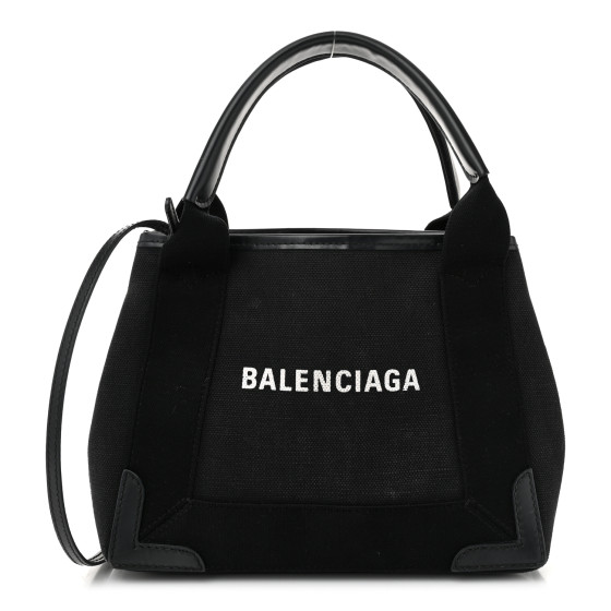 祝開店！大放出セール開催中 BALENCIAGA Cotton Black XS Cabas Navy Calfskin Canvas バッグ