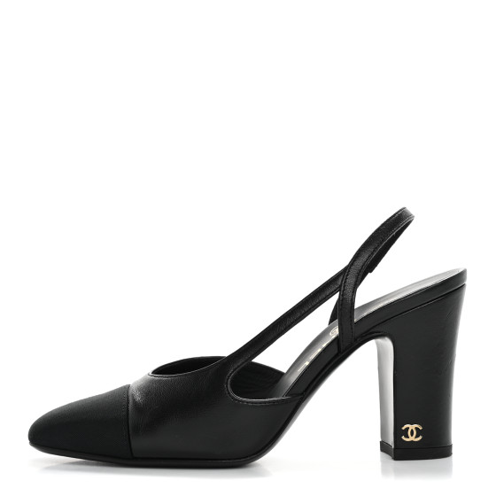 CHANEL Lambskin Grosgrain Cap Toe CC Slingback Pumps 36